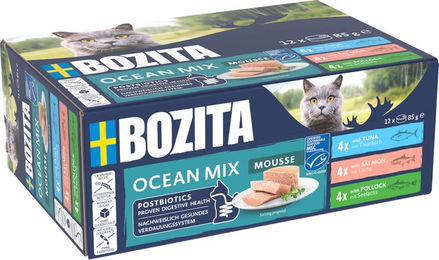 Bozita Cat Mousse Mixed Ocean Katzenfutter Adult mit Thunfisch, Lachs und Seelachs, 12 x 85 g, getreidefrei und ohne Zucker – Bild 1 von 4