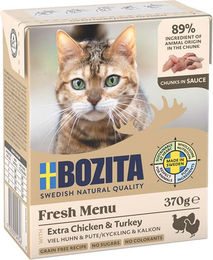 Produktbild von Bozita Hundefutter Adult Tetra Häppchen in Soße mit Hühnchen und Pute getreidefrei 6x370g - 6 x 370 g