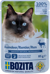Produktbild von Bozita Hundefutter Stückchen in Sauce mit Rentier Monoprotein 12x85g - 12 x 85 g