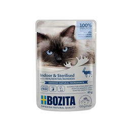 Produktbild von Bozita Indoor & Sterilised Katzen Nassfutter Rentier Stückchen in Soße 12x 85g - 12 x 85 g
