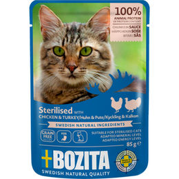 Produktbild von Bozita Katzen Nassfutter Häppchen in Sauce Huhn und Pute getreidefrei ohne Zucker 12x85 g