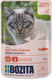 Bozita Katzen Nassfutter Pouch Stückchen in Sauce mit Lachs hypoallergen getreidefrei und zuckerfrei 12 x 85 g - 12 x 85 g – Bild 1 von 5
