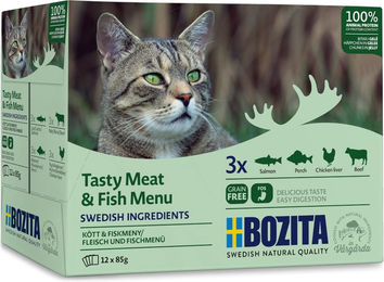 Bozita Katzennassfutter Adult Fisch und Fleisch Stückchen in Gelee Getreidefrei 12 x 85 g - 12 x 85 g – Bild 1 von 13