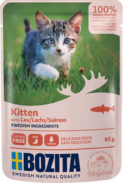 Bozita Kitten Stückchen in Sauce Lachs 12 x 85 g getreidefrei und ohne Zucker - 12 x 85 g – Bild 1 von 5