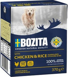 Produktbild von Bozita Naturals Happen Hund Stückchen in Gelee Huhn und Reis getreidefrei ohne Zucker 6x370g - 6 x 370 g