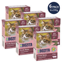 Produktbild von Bozita Tetra Häppchen in Gelee mit Rinderhack für erwachsene Katzen getreidefrei und ohne Zucker 6x370g