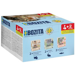 Bozita Tetra Probierpaket Katzenfutter Stückchen in Sauce Huhn Pute Kaninchen Lachs Getreidefrei 6x370g – Bild 1 von 13