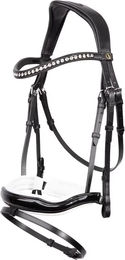 BR Equitation Bolton Anatomischer Trensenzaum aus Leder Schwarz Weiß Silber Warmblut – Bild 1 von 4