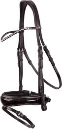 BR Equitation Bristol Anatomisch geformter Trensenzaum aus Leder mit Lack und Strass für Warmblut in Schwarz/Silber – Bild 1 von 2