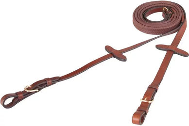 BR Equitation Eventa Pro Grip Gummi Zügel für Pferde mit runder Schnalle Braun/Gold – Bild 1 von 2