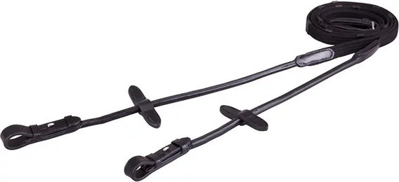 BR Equitation Gürtzügel rundgenäht aus Leder mit Zaumhaken für Warmblut in Schwarz/Silber – Bild 1 von 3