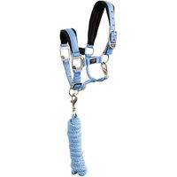 Produktbild von BR Equitation Halfter und Longiergurt Set aus Neopren für Ponys in Blau und Silber