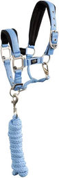 BR Equitation Halfter und Longiergurt Set für Ponys aus Neopren in Blau und Silber – Bild 1 von 1