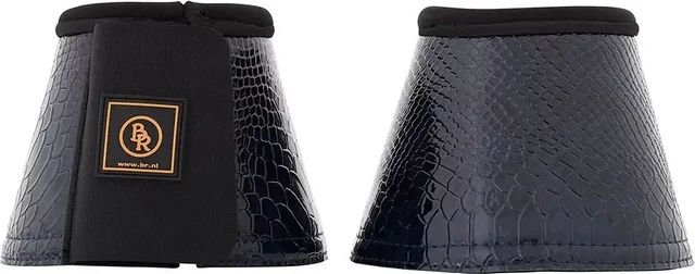 Produktbild von BR Equitation Hufglocken Pro Max Lacquer mit Kroko-Print aus Kunstleder in Blau oder Schwarz Größe S