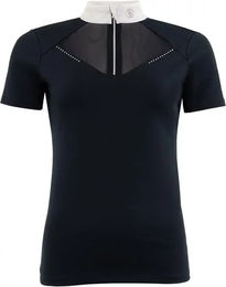 BR Equitation Zapopan Reitturnier Polo Damen kurzarm Schwarz Silber Polyester Größe S – Bild 1 von 7