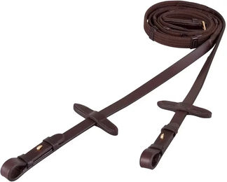 BR Gurtzügel für Warmblut mit Zaumhaken in Braun und Gold 19 mm – Bild 1 von 3