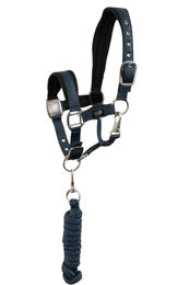 Produktbild von BR Halfter und Strick Set Midnight für Ponys aus Neopren in Schwarz und Blau