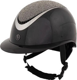 BR Reithelm Theta Plus Glamourous Glossy Unisex Reithelm aus Kunststoff in Schwarz und Grau – Bild 1 von 2
