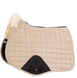 BR Schabracke Majeur II Polyvalence für Warmblut mit Kunstschaffell in Taupe/Beige – Bild 1 von 2