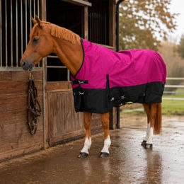 Brama-West Regendecke Elodie Pferdedecke 1200D High Neck mit Fleece-Futter Raspberry/Schwarz Größe 125 cm – Bild 1 von 6