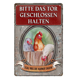 Produktbild von Breker Vintage Blechschild Hühner Bitte das Tor geschlossen halten aus Metall bunt