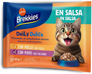 Produktbild von Brekkies Daily Delice Katzen Nassfutter Adult Huhn und Truthahn Stückchen in Sauce 4 x 85 g