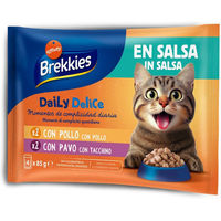 Produktbild von Brekkies Daily Delice Katzen Nassfutter Adult Huhn und Truthahn Stückchen in Sauce 4 x 85 g