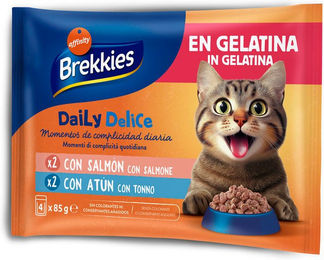 Produktbild von Brekkies Daily Delice Katzenfutter Adult Lachs & Thunfisch 4 x 85 g Beutel ohne Konservierungsstoffe