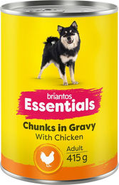 Briantos Essentials Chunks in Gravy Huhn Hund Adult Stückchen in Sauce 24 x 415 g ohne Farb- und Aromastoffe ohne Konservierungsstoffe ohne Zucker – Bild 1 von 1