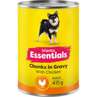 Produktbild von Briantos Essentials Chunks in Gravy Huhn Hund Adult Stückchen in Sauce 24 x 415 g ohne Farb- und Aromastoffe ohne Konservierungsstoffe ohne Zucker