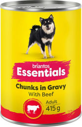Briantos Essentials Chunks in Gravy Hundefutter Adult Rind Stückchen in Sauce 24 x 415 g ohne Zucker und Konservierungsstoffe – Bild 1 von 1