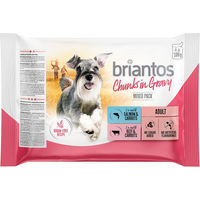 Produktbild von Briantos Hundefutter Probiermix Adult Stückchen in Sauce Lachs und Rind Getreidefrei 4 x 100 g - 4 x 100 g