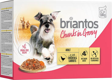 Produktbild von Briantos Hundefutter Stückchen in Sauce Huhn & Karotten Adult Getreidefrei 12 x 100 g