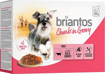 Produktbild von Briantos Hundefutter Stückchen in Sauce Rind und Karotten Getreidefrei Adult 12 x 100 g
