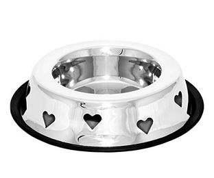 Brillibrum Edelstahl Hundenapf und Katzennapf Design Herzen Rutschfest und Schadstofffrei in Silber – Bild 1 von 4