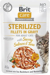 BRIT CARE Katzen Nassfutter Adult Stückchen in Sauce Lachs und Thunfisch für sterilisierte Katzen 24x85g - 24 x 85 g – Bild 1 von 2