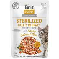 Produktbild von BRIT CARE Katzen Nassfutter Adult Stückchen in Sauce Lachs und Thunfisch für sterilisierte Katzen 24x85g - 24 x 85 g