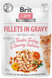 Produktbild von Brit Care Katzen Nassfutter Adult Truthahn und Lachs Stückchen in Sauce getreidefrei 6x85g - 6 x 85 g