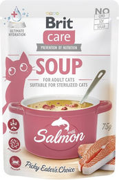 Brit Care Katzenfutter Suppe mit Lachs und Huhn Stückchen in Sauce getreidefrei Adult 15 x 75 g - 15 x 75 g – Bild 1 von 2