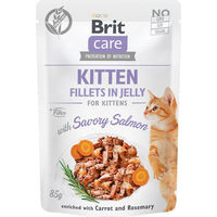 Produktbild von Brit Care Kitten Katzenfutter Stückchen in Gelee Lachs und Huhn getreidefrei und hypoallergen 24x85g - 24 x 85 g