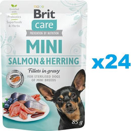 Produktbild von BRIT Care Mini Pouch Light Nassfutter Lachs & Hering Stückchen in Sauce für kastrierte Hunde kleiner Rassen Adult 24x85g - 24 x 85 g