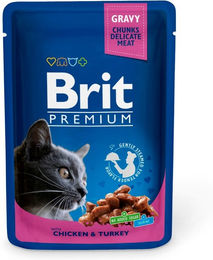 Produktbild von BRIT Premium Adult Katzenfutter Huhn und Truthahn 24 x 100g Beutel ohne Farb- und Aromastoffe - 24 x 100 g