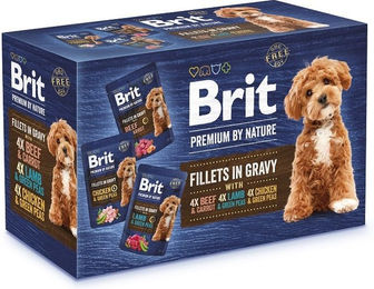 Produktbild von BRIT Premium by Nature Hundefutter Stückchen in Sauce Huhn Rind Lamm Multipack 12x85g für erwachsene Hunde mit hohem Fleischanteil