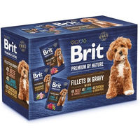 Produktbild von BRIT Premium by Nature Hundefutter Stückchen in Sauce Huhn Rind Lamm Multipack 12x85g für erwachsene Hunde mit hohem Fleischanteil