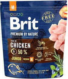 BRIT Premium By Nature Junior Medium Hundetrockenfutter Huhn und Lachs glutenfrei 1 kg - 1 kg – Bild 1 von 2