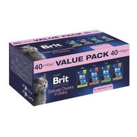 Produktbild von Brit Premium Nassfutter für ausgewachsene Katzen mit Huhn, Lachs, Lamm und Leber in Sauce, 40 x 100 g