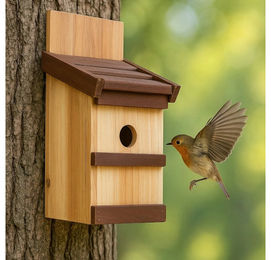 BruKa Nistkasten Rico Spatzenhaus aus Holz in Natur Braun für Wildvögel – Bild 1 von 3