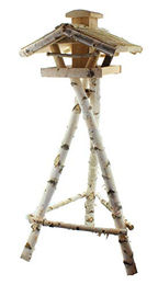 BTEC Vogelvilla Heide Vogelhaus aus Echtholz mit Futtersilo und Ständer XXL 145cm Höhe 60cm Breite Braun – Bild 1 von 9