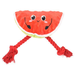 Bubto Flamingo Hundespielzeug aus Plüsch mit Seil und Squeaker Wassermelone rot grün – Bild 1 von 4