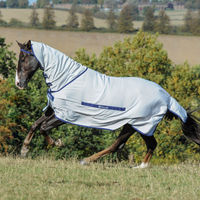 Produktbild von Bucas Buzz-Off Full Neck Fliegendecke für Pferde Silber Blau Größe 165